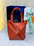Loewe Mini Puzzle Fold tote in shiny calfskin A657V25X01 Orange Red