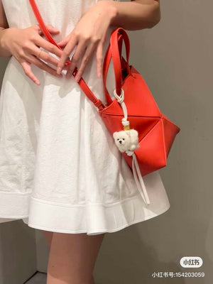 Loewe Mini Puzzle Fold tote in shiny calfskin A657V25X01 Orange Red - Default Title - View 2