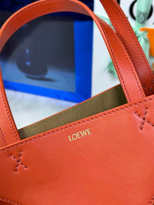 Loewe Mini Puzzle Fold tote in shiny calfskin A657V25X01 Orange Red - Default Title - View 4