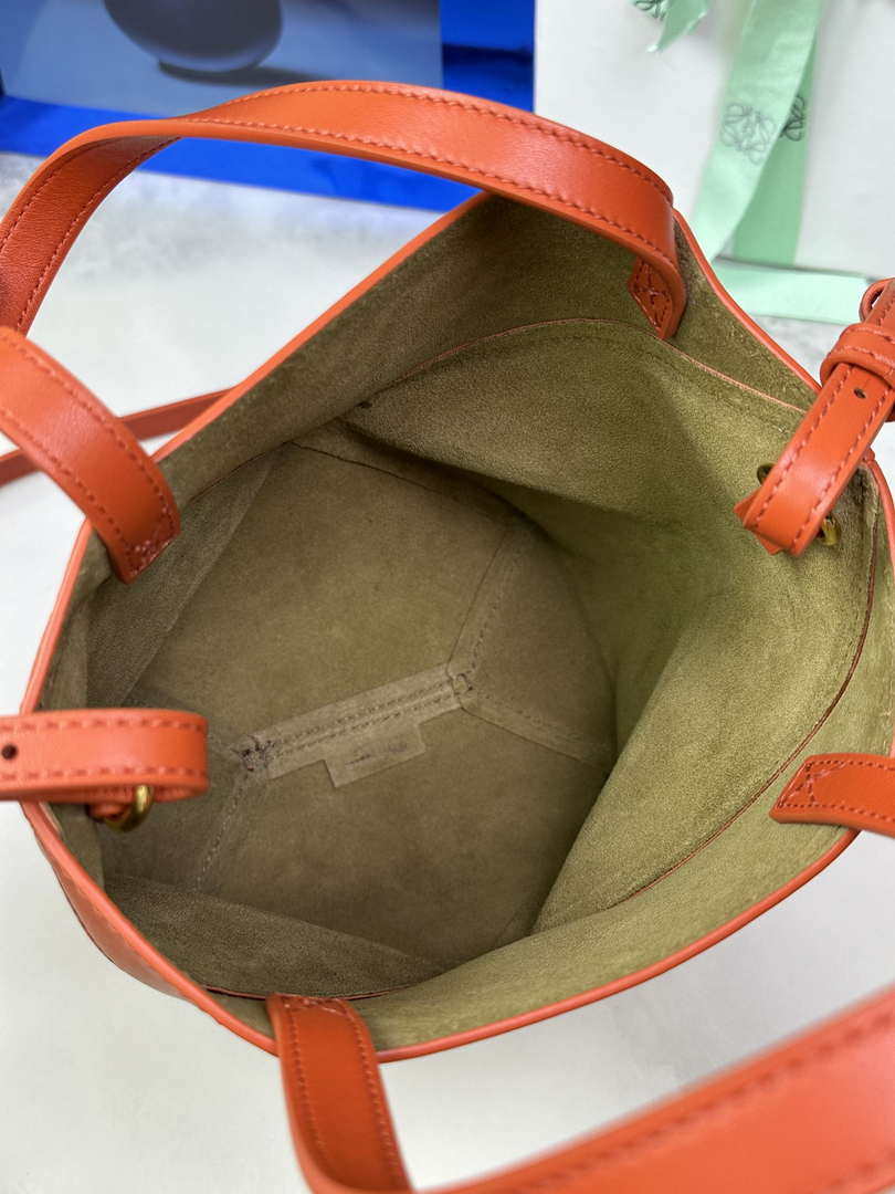 Loewe Mini Puzzle Fold tote in shiny calfskin A657V25X01 Orange Red