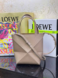 Loewe Mini Puzzle Fold tote in shiny calfskin A657V25X01 Nude Pink