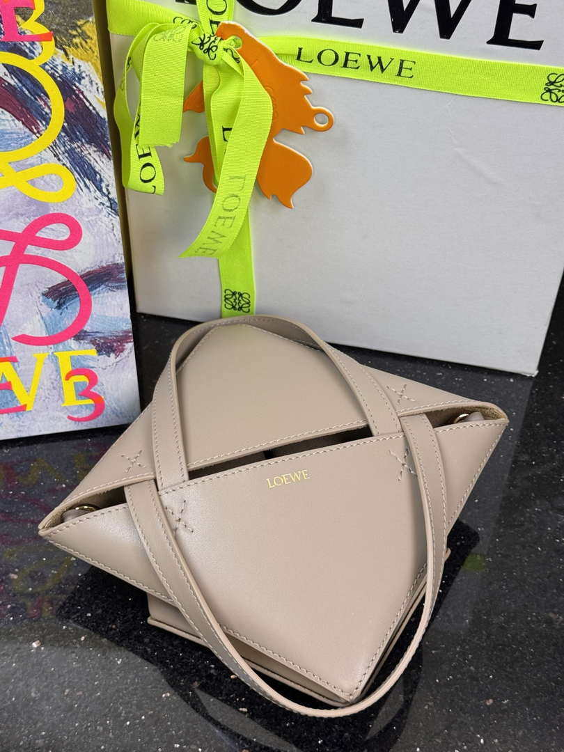 Loewe Mini Puzzle Fold tote in shiny calfskin A657V25X01 Nude Pink