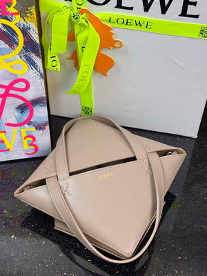 Loewe Mini Puzzle Fold tote in shiny calfskin A657V25X01 Nude Pink - Default Title - View 5