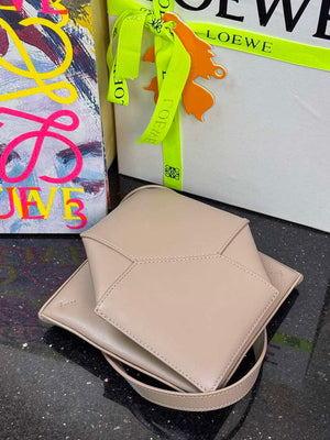 Loewe Mini Puzzle Fold tote in shiny calfskin A657V25X01 Nude Pink - Default Title - View 6