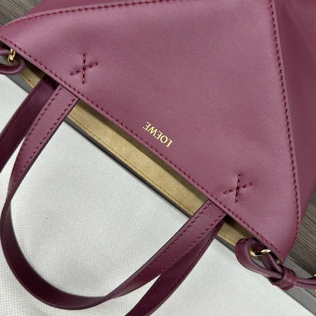 Loewe Mini Puzzle Fold tote in shiny calfskin A657V25X01 Wine Red