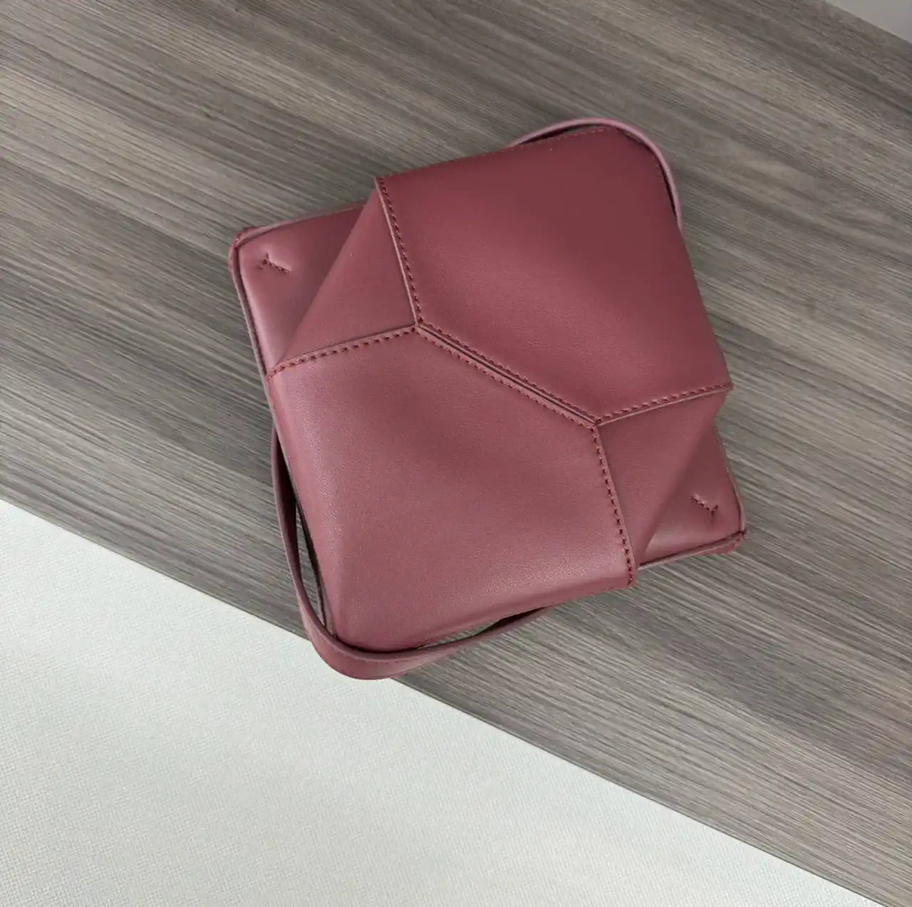 Loewe Mini Puzzle Fold tote in shiny calfskin A657V25X01 Wine Red