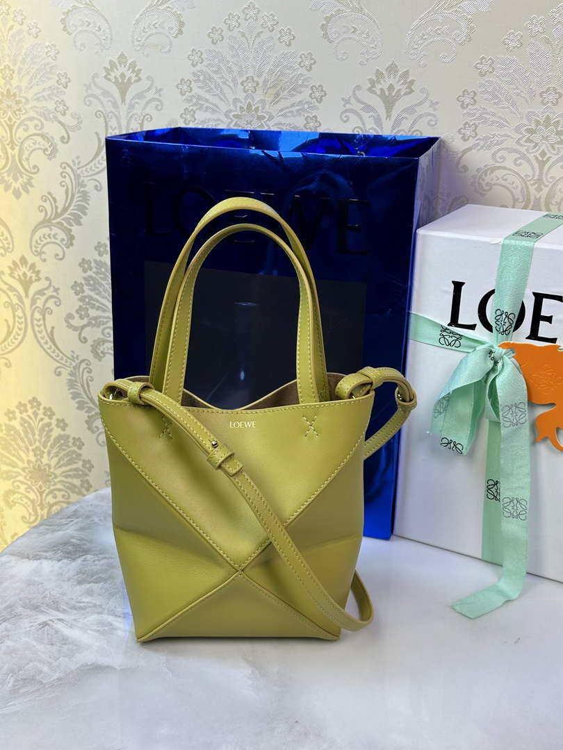 Loewe Mini Puzzle Fold tote in shiny calfskin A657V25X01 Yellow