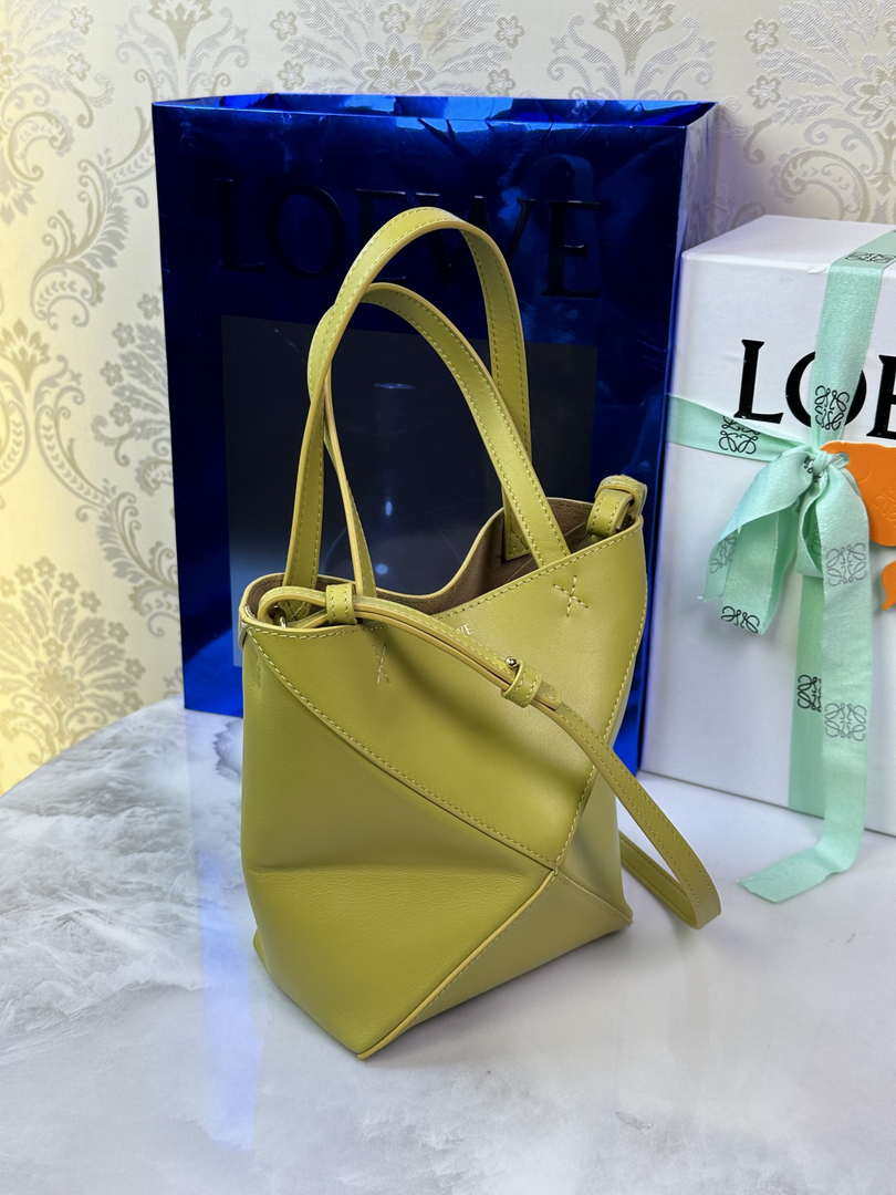 Loewe Mini Puzzle Fold tote in shiny calfskin A657V25X01 Yellow