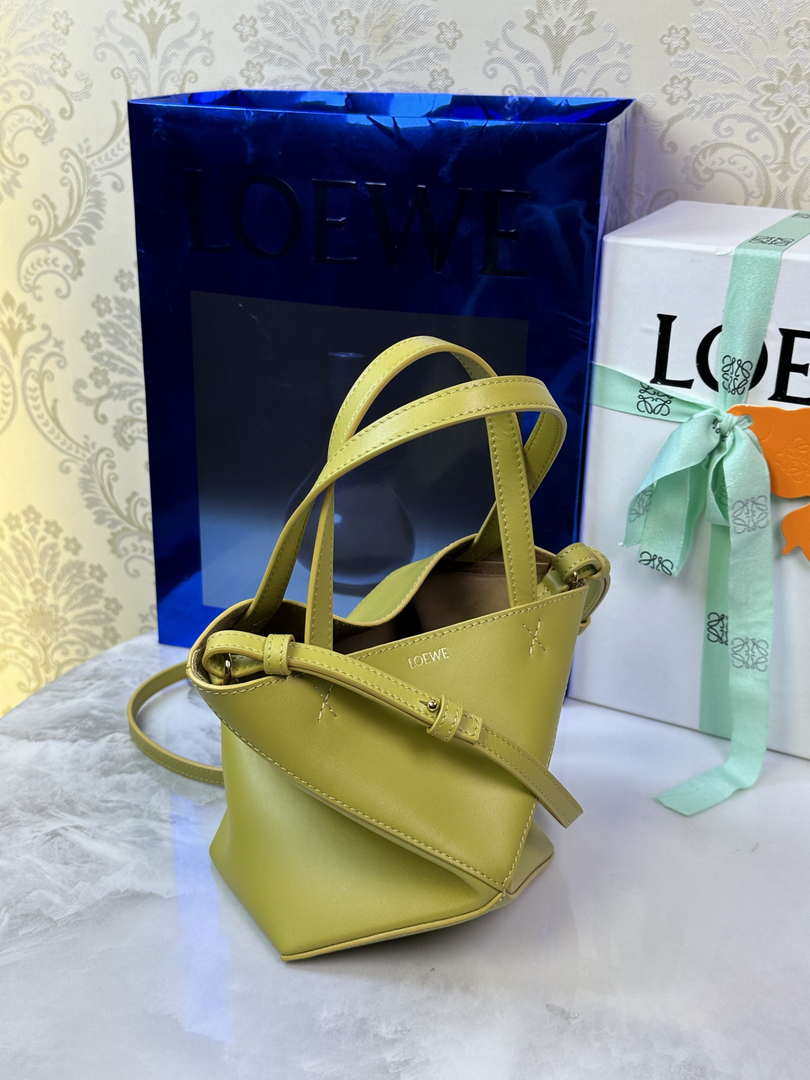 Loewe Mini Puzzle Fold tote in shiny calfskin A657V25X01 Yellow