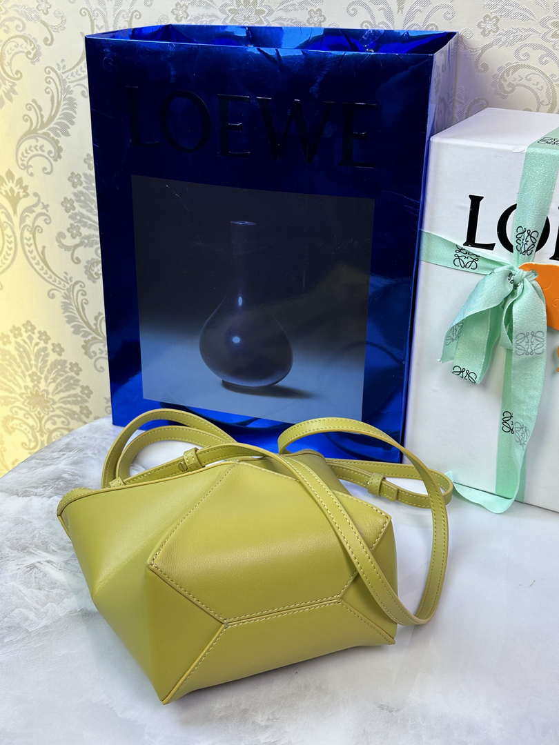 Loewe Mini Puzzle Fold tote in shiny calfskin A657V25X01 Yellow