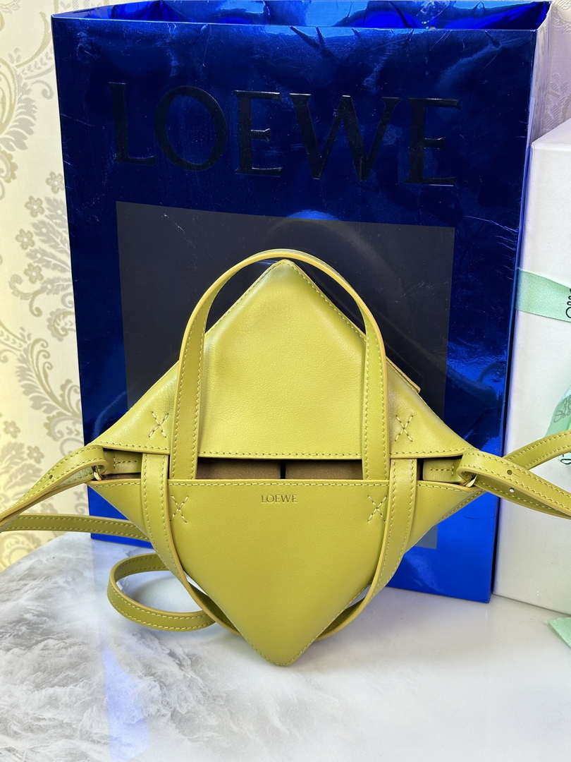 Loewe Mini Puzzle Fold tote in shiny calfskin A657V25X01 Yellow