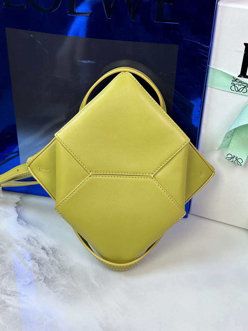 Loewe Mini Puzzle Fold tote in shiny calfskin A657V25X01 Yellow