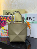 Loewe Mini Puzzle Fold tote in shiny calfskin A657V25X01 Green