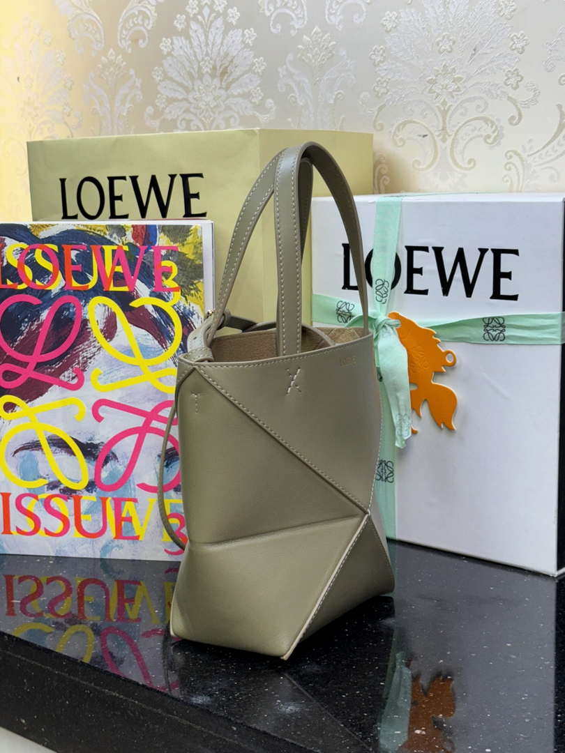 Loewe Mini Puzzle Fold tote in shiny calfskin A657V25X01 Green