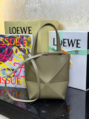 Loewe Mini Puzzle Fold tote in shiny calfskin A657V25X01 Green - Default Title - View 3