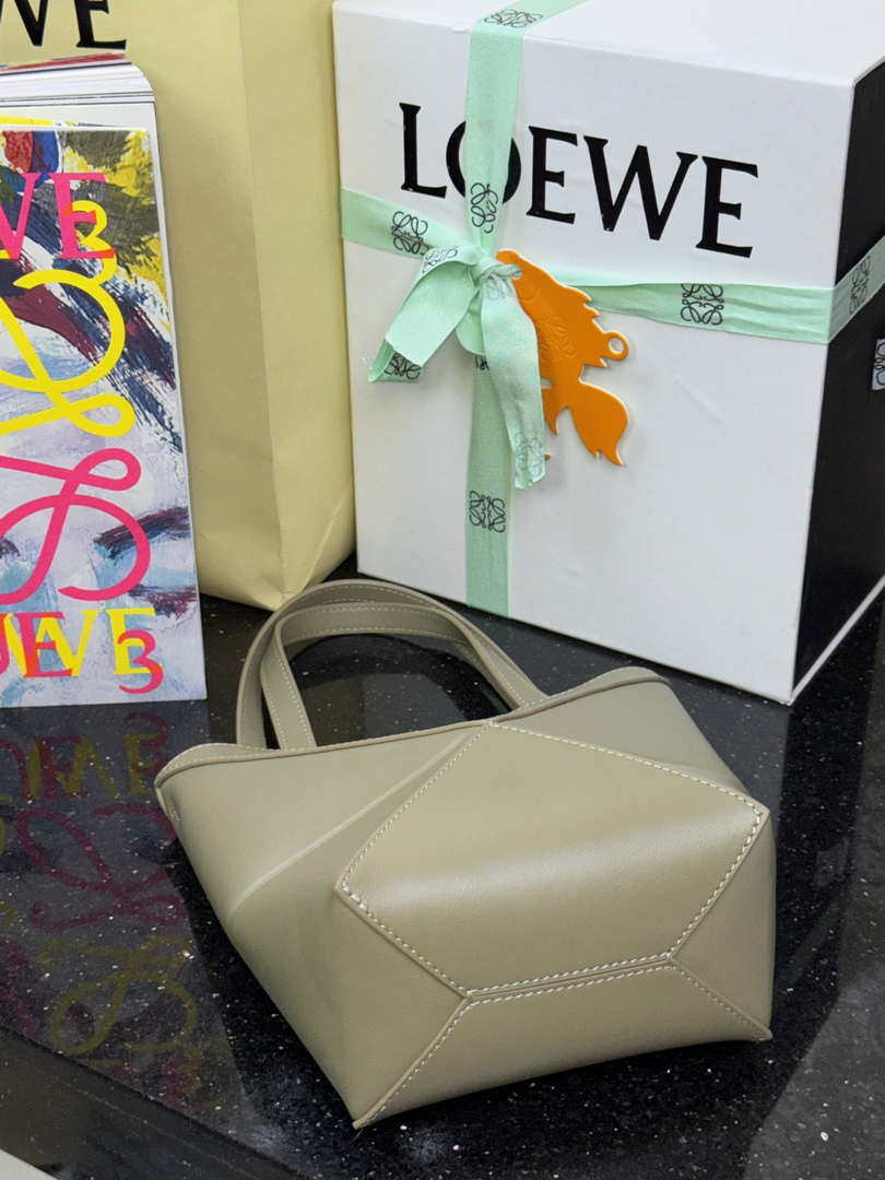 Loewe Mini Puzzle Fold tote in shiny calfskin A657V25X01 Green