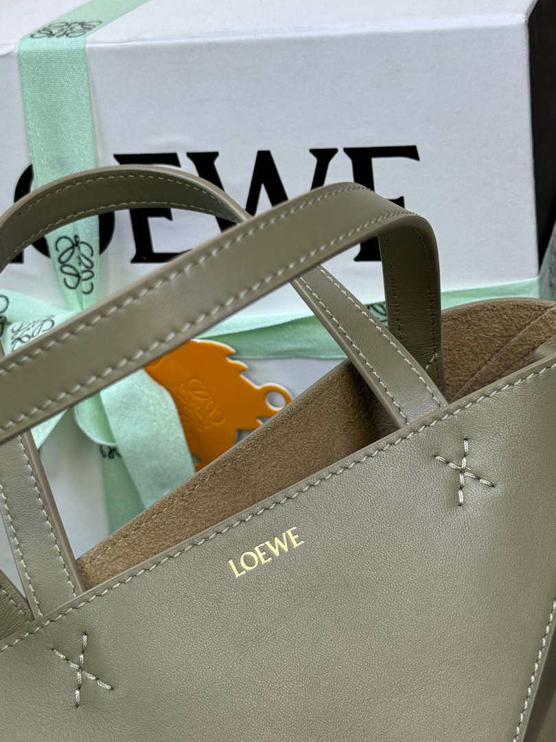 Loewe Mini Puzzle Fold tote in shiny calfskin A657V25X01 Green