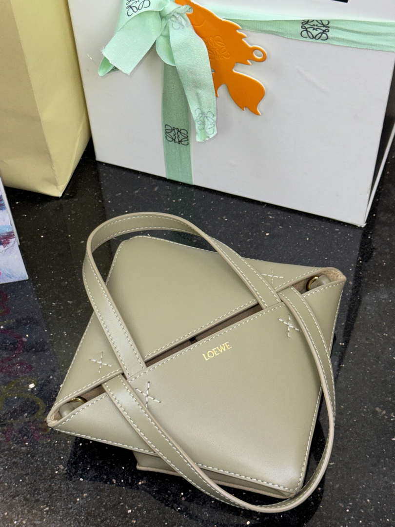 Loewe Mini Puzzle Fold tote in shiny calfskin A657V25X01 Green