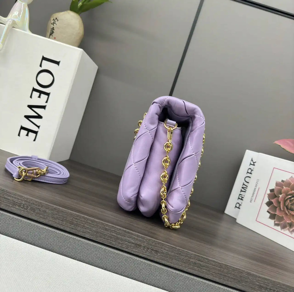 Loewe Large Puffer Goya Bag in Pleated Shiny Nappa 062466 Purple