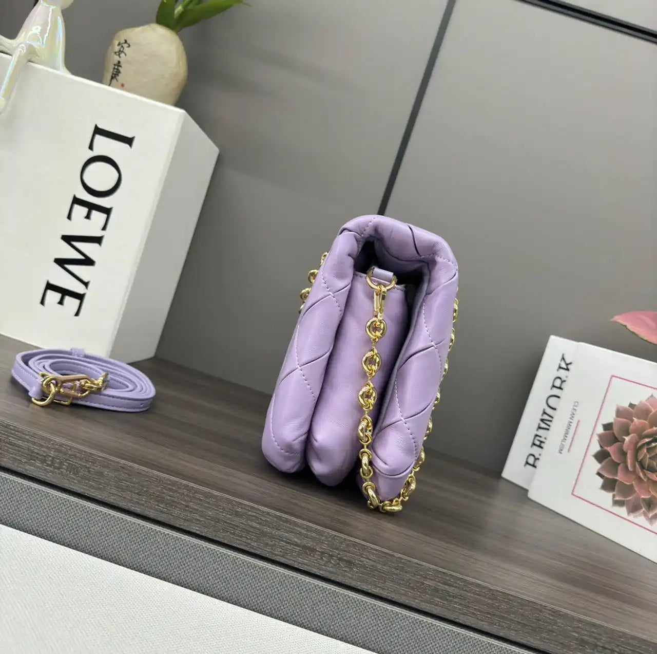 Loewe Large Puffer Goya Bag in Pleated Shiny Nappa 062466 Purple