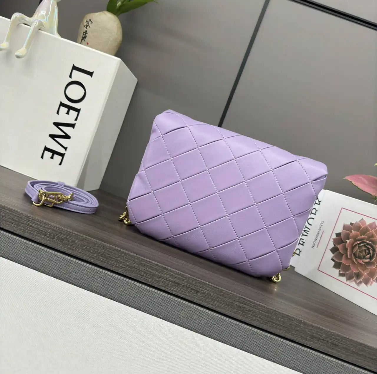 Loewe Large Puffer Goya Bag in Pleated Shiny Nappa 062466 Purple