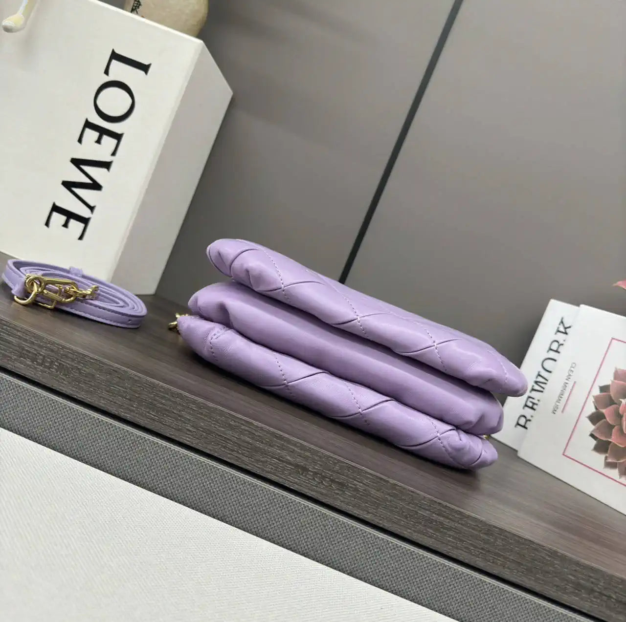 Loewe Large Puffer Goya Bag in Pleated Shiny Nappa 062466 Purple