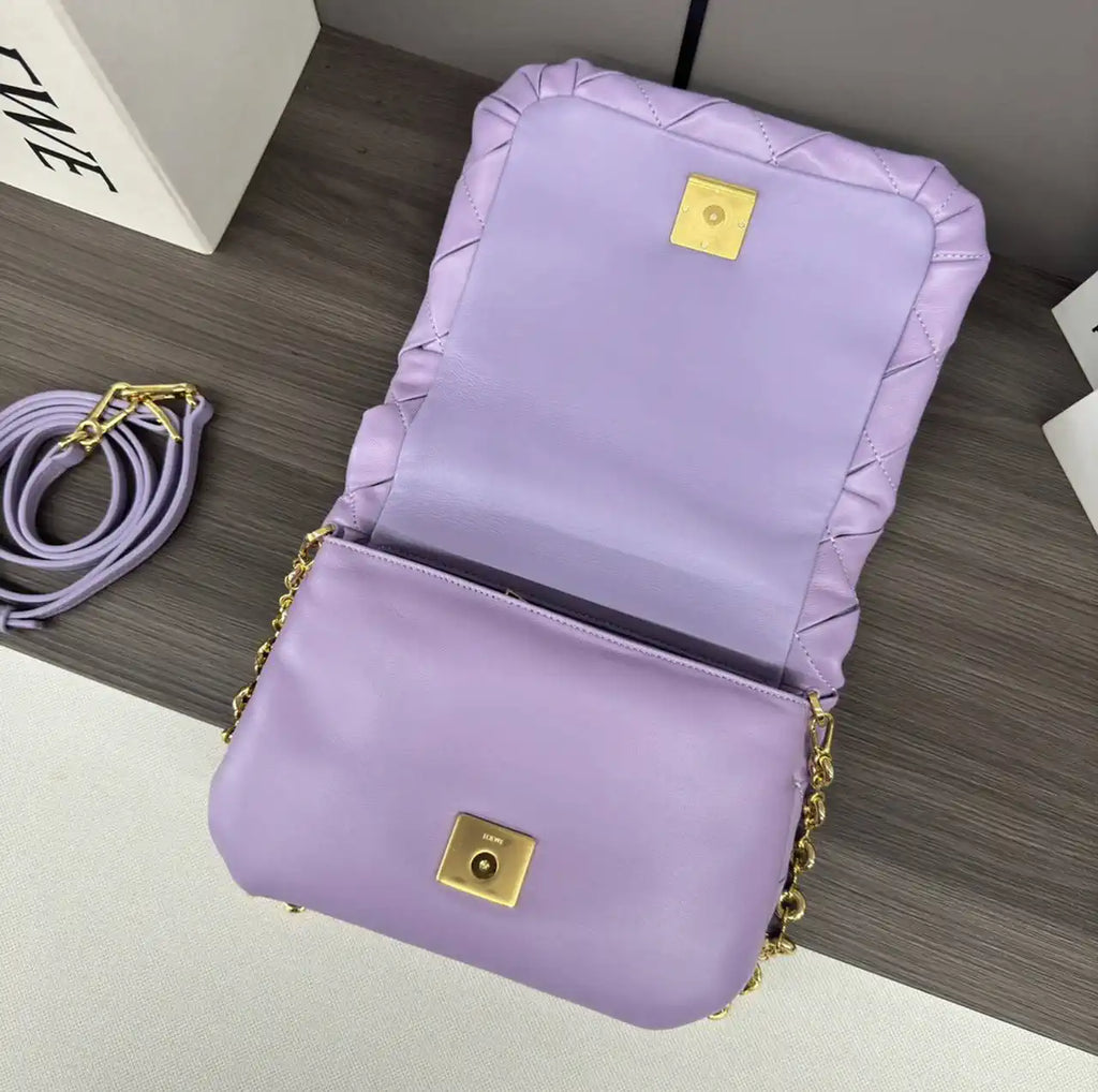 Loewe Large Puffer Goya Bag in Pleated Shiny Nappa 062466 Purple