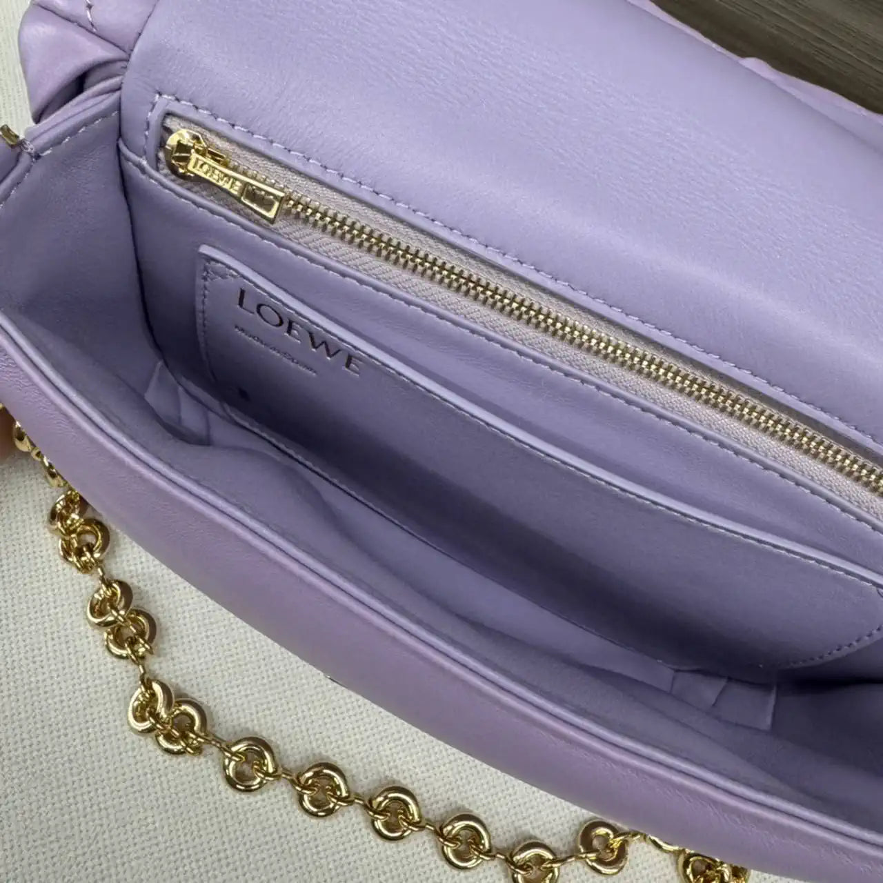 Loewe Large Puffer Goya Bag in Pleated Shiny Nappa 062466 Purple