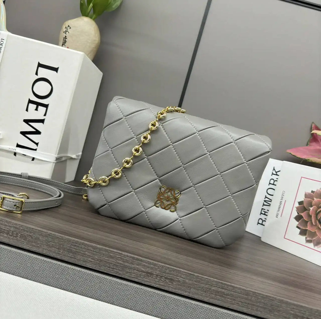 Loewe Large Puffer Goya Bag in Pleated Shiny Nappa 062466 Gray