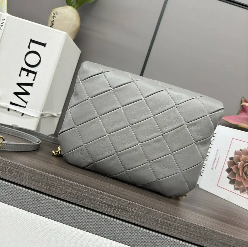 Loewe Large Puffer Goya Bag in Pleated Shiny Nappa 062466 Gray