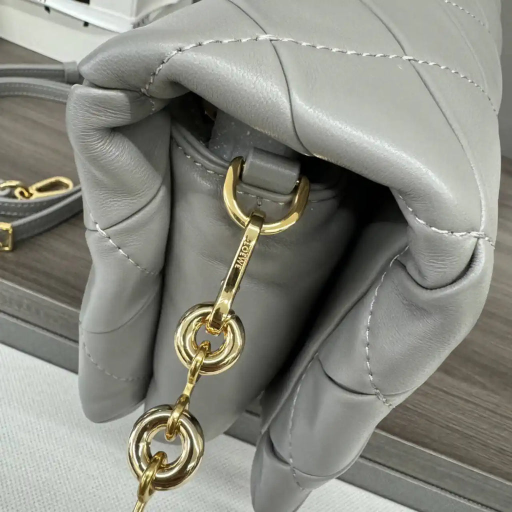 Loewe Large Puffer Goya Bag in Pleated Shiny Nappa 062466 Gray