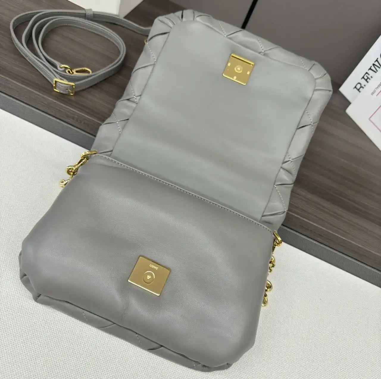 Loewe Large Puffer Goya Bag in Pleated Shiny Nappa 062466 Gray