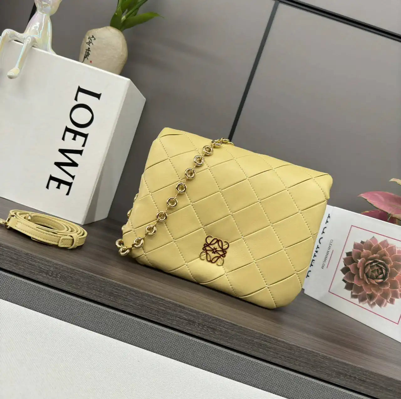 Loewe Large Puffer Goya Bag in Pleated Shiny Nappa 062466 Yellow