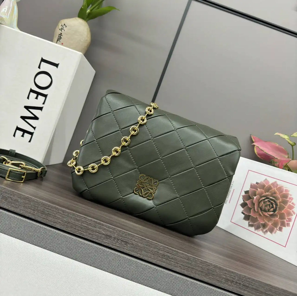 Loewe Large Puffer Goya Bag in Pleated Shiny Nappa 062466 Green
