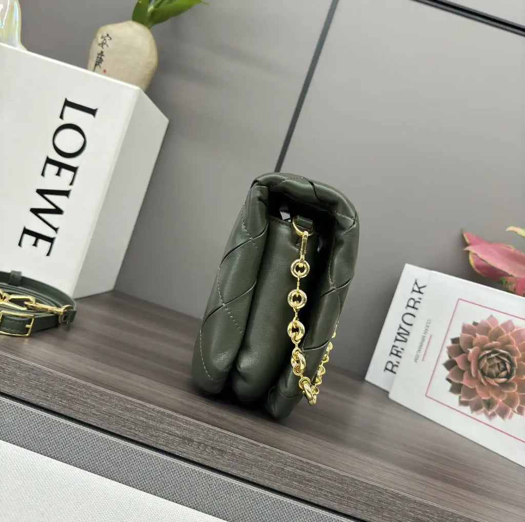 Loewe Large Puffer Goya Bag in Pleated Shiny Nappa 062466 Green