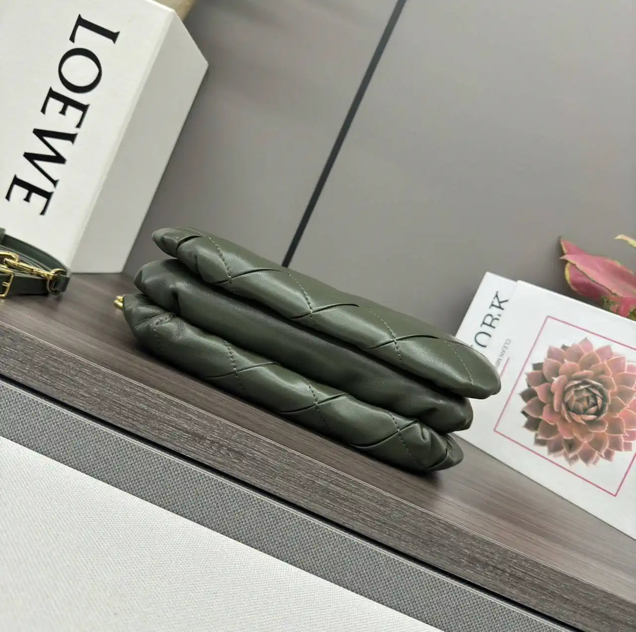 Loewe Large Puffer Goya Bag in Pleated Shiny Nappa 062466 Green