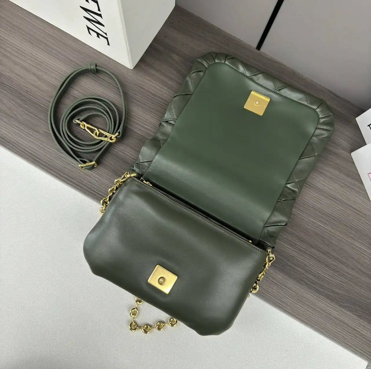 Loewe Large Puffer Goya Bag in Pleated Shiny Nappa 062466 Green