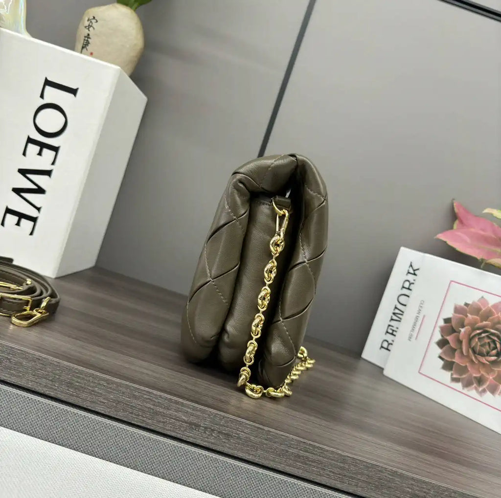 Loewe Large Puffer Goya Bag in Pleated Shiny Nappa 062466 Dark Green