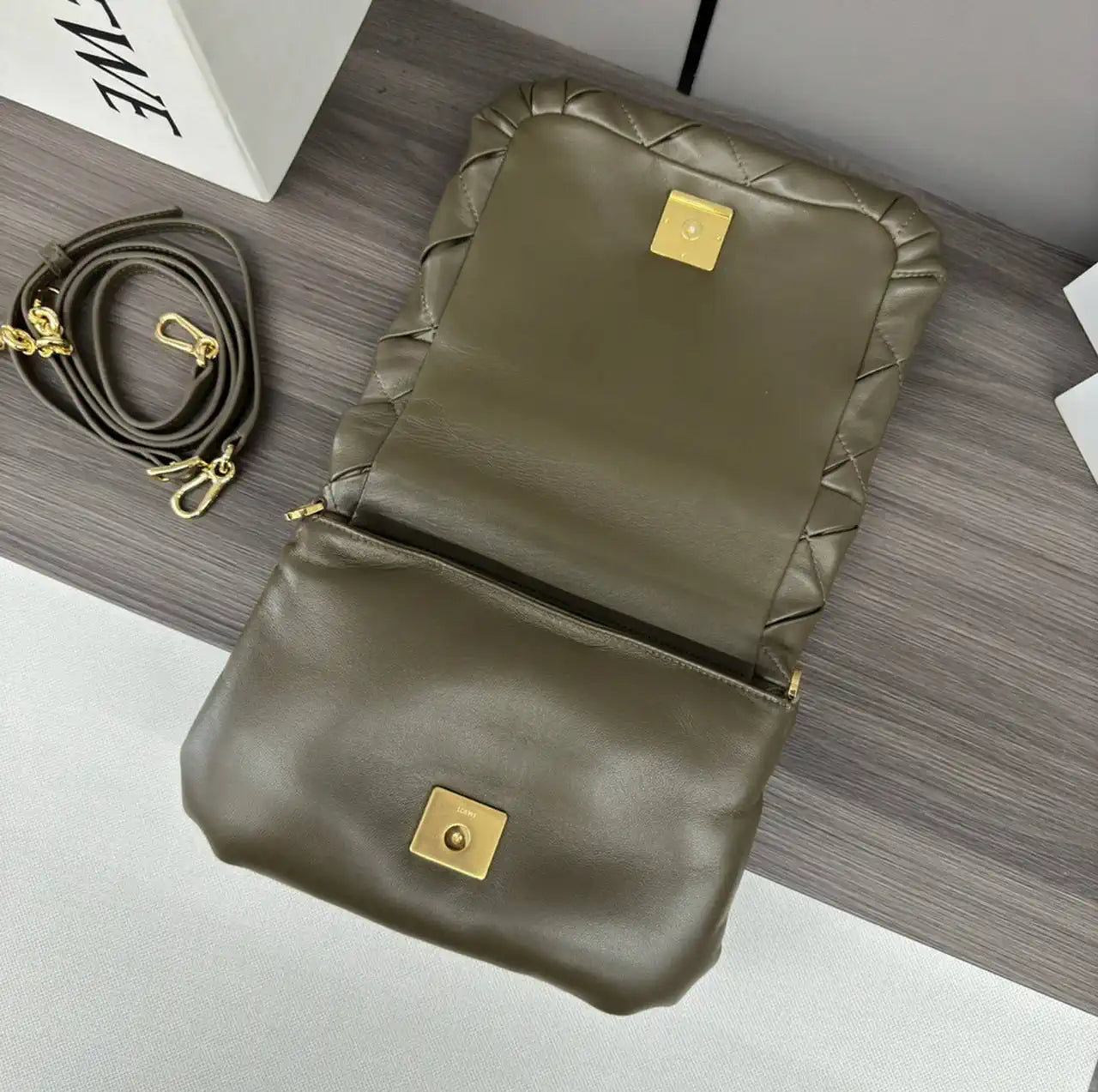 Loewe Large Puffer Goya Bag in Pleated Shiny Nappa 062466 Dark Green