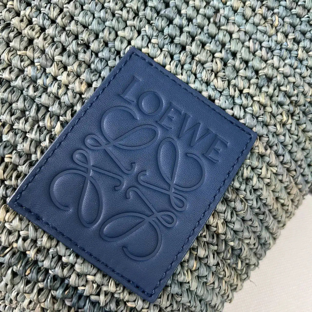 Loewe Slit pochette bag in raffia and calfskin 32824W10 Blue