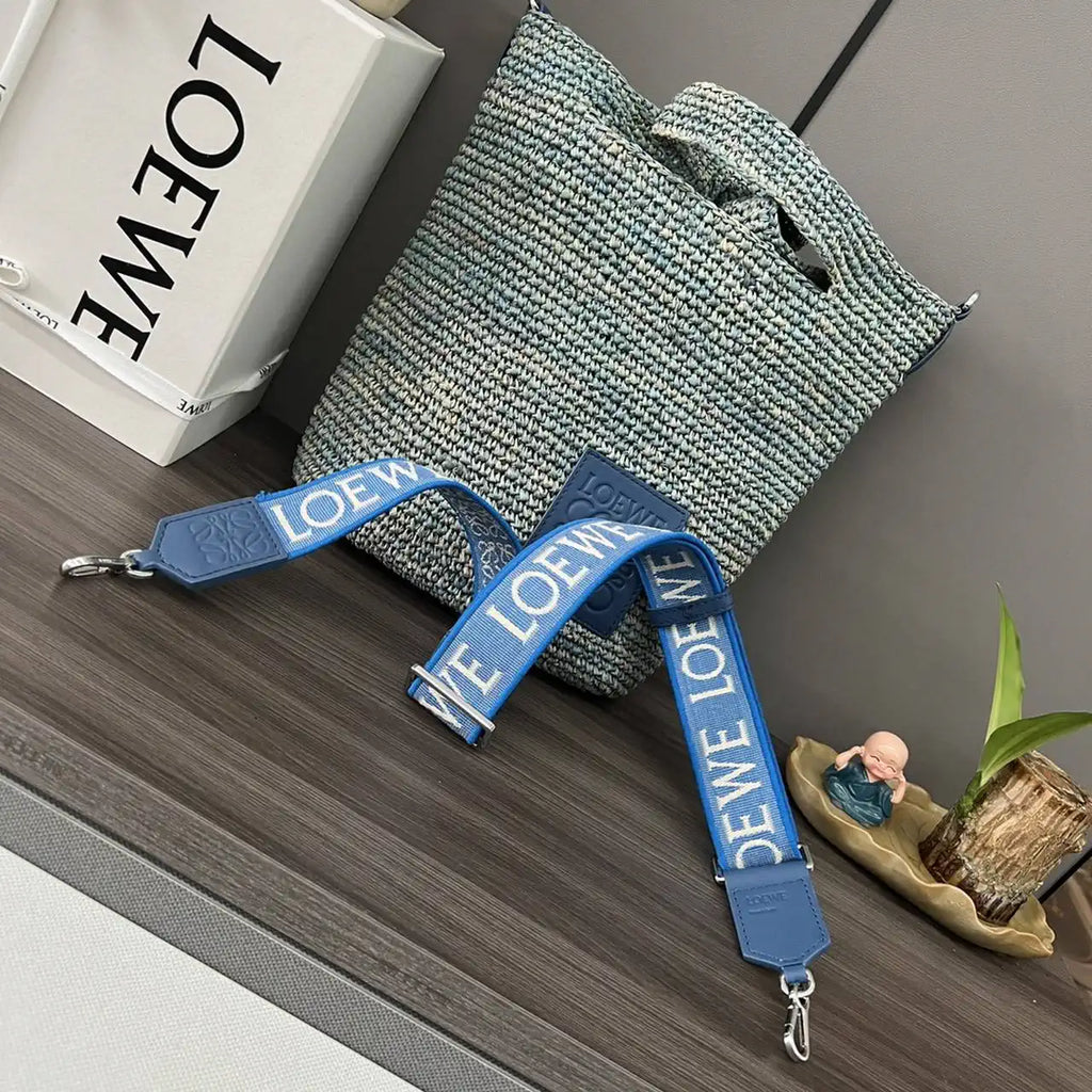 Loewe Slit pochette bag in raffia and calfskin 32824W10 Blue