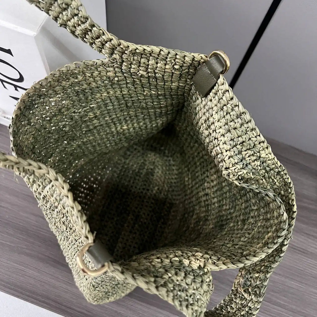 Loewe Slit pochette bag in raffia and calfskin 32824W10 Green