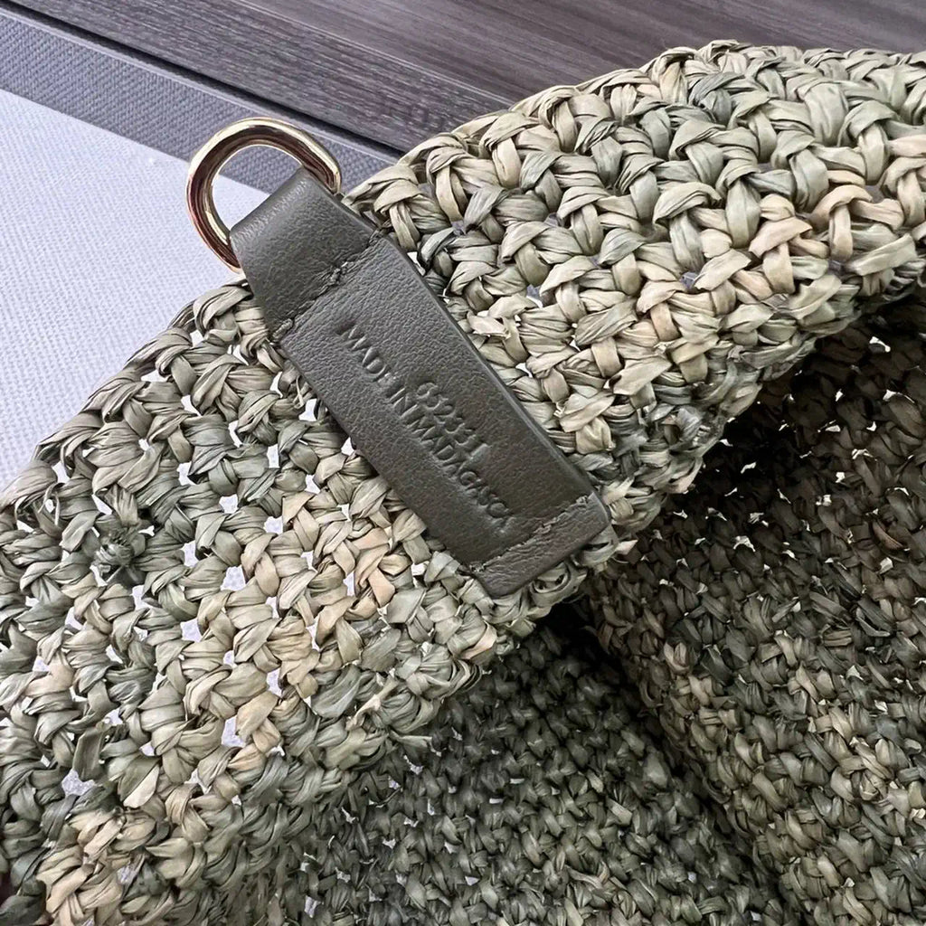 Loewe Slit pochette bag in raffia and calfskin 32824W10 Green
