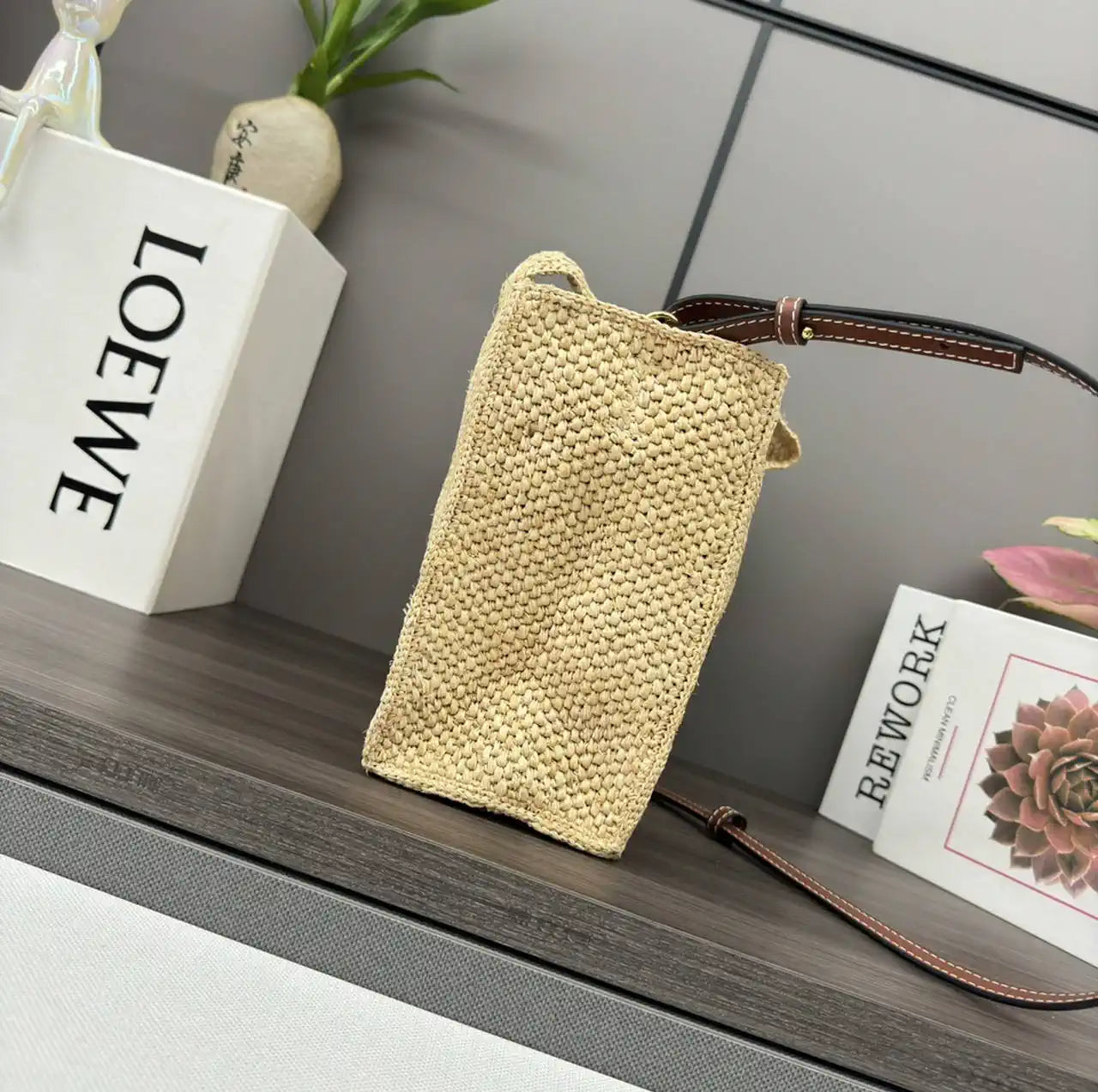 Loewe Small LOEWE Font tote in raffia A685B59X03 Natural