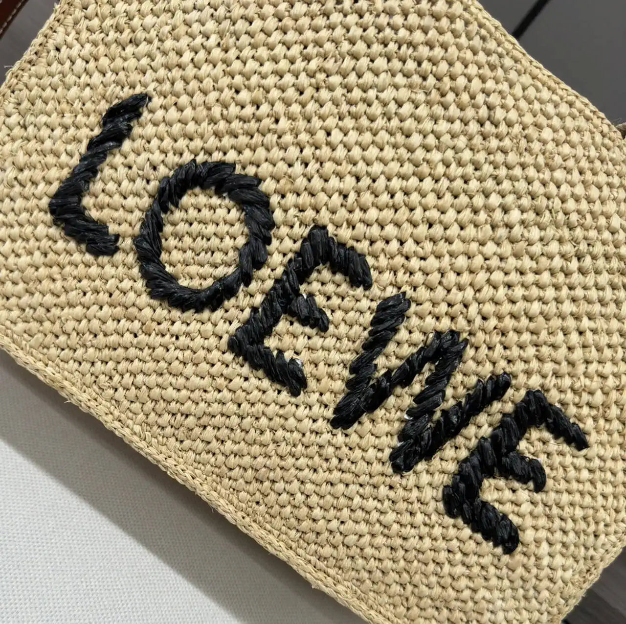 Loewe Small LOEWE Font tote in raffia A685B59X03 Natural