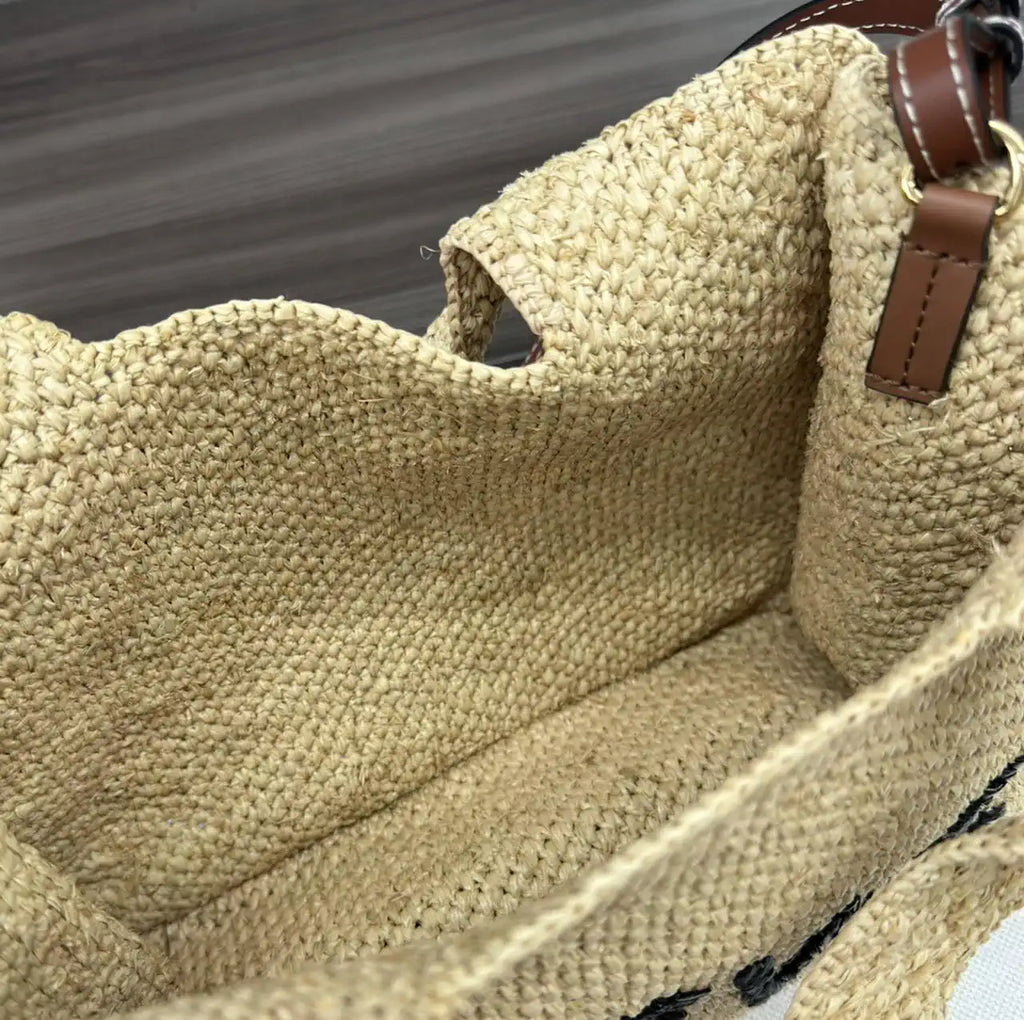 Loewe Small LOEWE Font tote in raffia A685B59X03 Natural