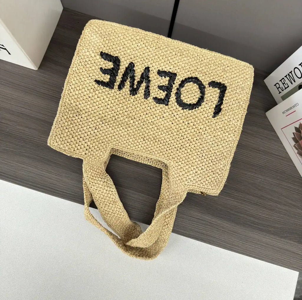 Loewe Small LOEWE Font tote in raffia A685B59X03 Natural