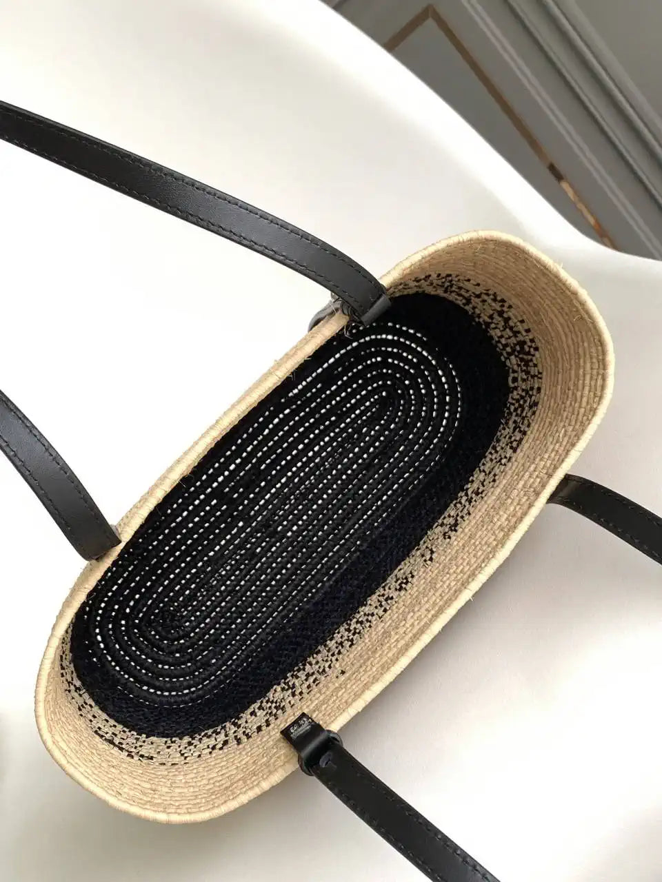 Loewe Small woven raffia basket bag 10112 Black