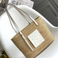 Loewe Small woven raffia basket bag 10112 White