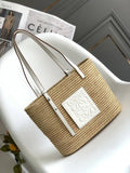Loewe Small woven raffia basket bag 10112 White